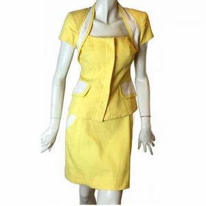 iKiTo Yellow Textured 2-Piece Skirt Set Size 38 Small Retro Mod Cotton